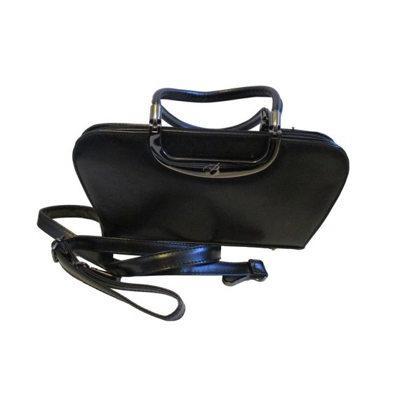 *'B' Logo Black 2-Way Satchel with Pewter Hardware Made in Italy - Picture 1 of 7